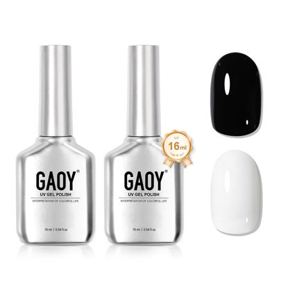 Picture of GAOY Gel Nail Polish Kit, Black and White 2 Colors 16ml Soak Off UV Gel Polish Set Highly Saturated for Nail Art DIY Manicure at Home