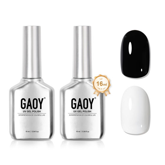 Picture of GAOY Gel Nail Polish Kit, Black and White 2 Colors 16ml Soak Off UV Gel Polish Set Highly Saturated for Nail Art DIY Manicure at Home