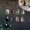 Picture of Halloween Press on Nails Short Square Fake Nails Press ons Brown Full Cover Glue on Nails Spider Web Bat Ghost Design False Nails Glossy Artificial Stick on Nails Halloween Nails for Women 24 Pcs