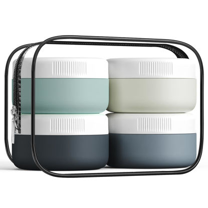 Picture of Kuangre Travel Containers for Toiletries, Silicone Cream Jars BPA Free, TSA Approved Travel Size Containers, Leak-proof Travel Essentials with Lid for Cosmetic Face Hand Body Cream (4 Pack)