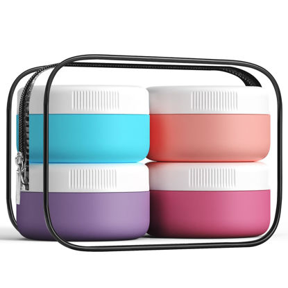 Picture of Kuangre Travel Containers for Toiletries, Silicone Cream Jars BPA Free, TSA Approved Travel Size Containers, Leak-proof Travel Essentials with Lid for Cosmetic Face Hand Body Cream (4 Pack)