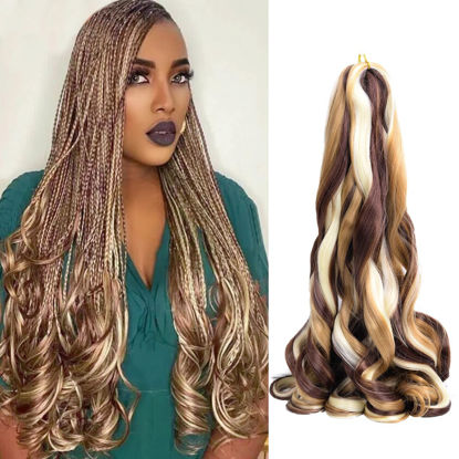 Picture of French Curly Braiding Hair 24 Inch Loose Wavy 8 Packs 75g/Pack Bouncy Braiding Hair Extensions #27/33/613 French Curls Braiding Synthetic Hair Extensions(24Inch,#27/33/613)