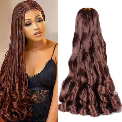 Picture of French Curly Braiding Hair,33# 24Inch Loose Wavy 2Packs Bouncy Hair Extensions 75g/Pack French Curl Braiding Hair Synthetic Hair Extensions（2packs,24Inch,33#)