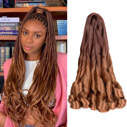 Picture of Luoyudu French Curly Braiding Hair 24 Inch Bouncy Braiding Hair 8 Pack Curly Braiding Hair 75g/pack Loose Wave Crochet Hair Pre Stretched for Black Women Hair Extensions (24inch,8 pack,OT33/30)