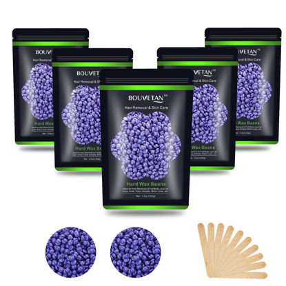 Picture of Auperwel Wax Beads for Hair Removal 1.1 lb (17.6 oz), Hard Wax Beads for Sensitive Skin - Brazilian, Face, Bikini, Legs, Eyebrow, Painless Waxing Beads Kit for Women Men, 5 Packs with 10 Wax Sticks