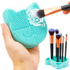 Picture of TailaiMei 2 in 1 Makeup Brush Cleaning Mat with Brush Drying Holder, Silicon Cat Shaped Brush Cleaner Pad include Cosmetic Brush Organizer Rack, Portable Washing Tool for Makeup (Green)