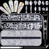 Picture of 3220Pcs Silver Clear Nail Rhinestones 120Pcs Multi Shapes Glass Flatback Nail Gems + 3100Pcs 1.5-4mm Round Crystal with Rhinestones Glue Gel, Manicure Nail Charms Diamond Gemstones for Nail Art