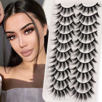 Picture of Veleasha Lashes Fluffy Wispy Faux Mink Eyelashes Criss-cross False Lashes 10 Pairs Pack Fake Eyelashes for Women (3D07)