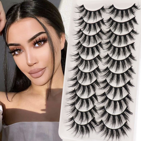 Picture of Veleasha Lashes Fluffy Wispy Faux Mink Eyelashes Criss-cross False Lashes 10 Pairs Pack Fake Eyelashes for Women (3D07)