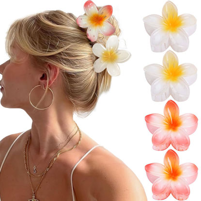 Picture of GQLV Hawaiian Flower Claw Hair Accessories for Women - 4PCS Large Nonslip Clips for Thick and Thin Hair, Strong Hold, Cute Banana Clips