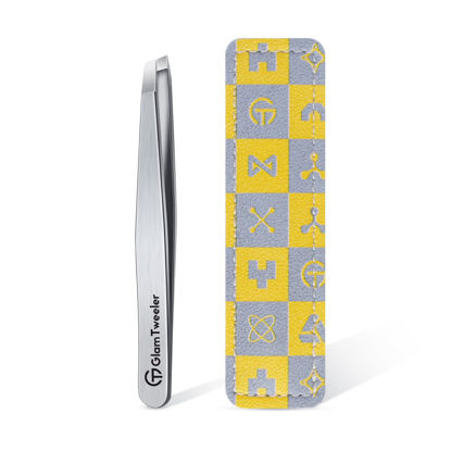 Picture of Expert Slant Tip Tweezers with Leather Case, GlamTweeler Sharp & Precision Stainless Steel Tweezer for Eyebrows, Facial Hair and Fine Hairs Removal (Silver)