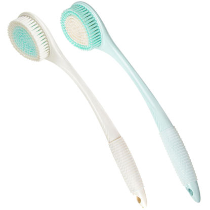 Picture of BEDELITE Back Bath Brush Long Handle for Shower of 2 - Soft Shower Brush for Men & Women,Back Brush Scrubber - 16.4" long Skin Exfoliator for Bath Scrubber Body Brush（2 Pack, Blue & Ivory）