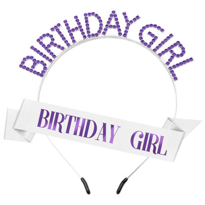 Picture of Birthday Girl Tiara Set - Sash, Crown, and Rhinestone Headband for Women, Princess Accessories Gift
