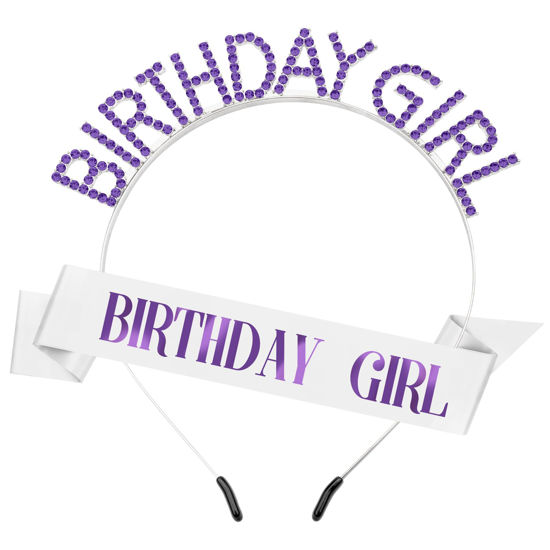 Picture of Birthday Girl Tiara Set - Sash, Crown, and Rhinestone Headband for Women, Princess Accessories Gift