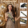 Picture of Birthday Sash Birthday Crown for Women, Birthday Girl Sash, Birthday Girl Crown, Glitter Black Birthday Sash and Crown Rhinestone Headband Set, Happy Birthday Girl Princess Tiara Sash Accessories