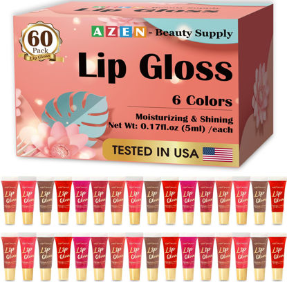 Picture of AZEN 60 Pack Lip Gloss Set, Lip Oil for Dry Cracked Lips Moisturizing Hydrating Nourishing with Vitamin E