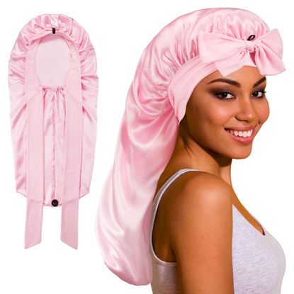 Picture of ROYBENS Long Bonnet Satin Bonnet Silk Bonnet for Sleeping Women, Bonnet with Tie Band Sleep Cap, Silk Hair Bonnet for Braids Curly Hair