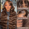 Picture of KeaBalo Chocolate Brown Lace Front Wig Human Hair Pre Plucked 13x4 Hd Lace Body Wave Frontal Wigs Human Hair 4# Brown Colored Wigs Human Hair 180% Density Glueless Wigs 28inch