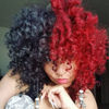 Picture of andromeda Short Curly Wigs for Black Women Soft Afro Wig with Bangs Half Black Half Red Kinky Curly Wigs Afro Kinky Curls Synthetic Full Wigs (Half Black Half Red)