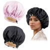 Picture of Satin Bonnet Silk Bonnet for Curly Hair Bonnet Braid Bonnet for Sleeping Bonnets for Women Large Double-Layer Adjustable(Black&Pink)
