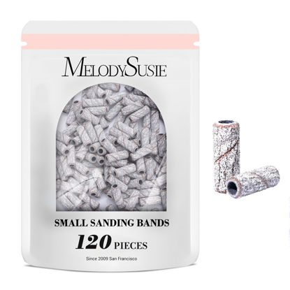 Picture of MelodySusie 120 Pcs Nail Drill Bits Small Sanding Bands for 3.1mm Mandrel Bit, 120 Medium Grit Nail File for Acrylic Nails Gel Manicures and Pedicure, Zebra (Only Sanding Bands)