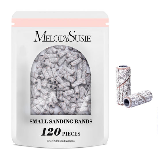 Picture of MelodySusie 120 Pcs Nail Drill Bits Small Sanding Bands for 3.1mm Mandrel Bit, 120 Medium Grit Nail File for Acrylic Nails Gel Manicures and Pedicure, Zebra (Only Sanding Bands)