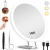 Picture of 10X Magnifying Mirror with Lights, 6inch Lighted Magnifying Mirror with Suction Cups and Stand, Makeup Mirror with 10X Magnification Portable Travel Magnifying Mirror, 10X Magnified Mirror with Lights