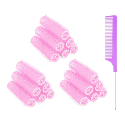 Picture of MOODKEY 18PCS Self Grip Small Hair Curlers Heatless Roller Hair Curlers Pro Salon Hairdressing Curler DIY Curly Hairstyle Hair Rollers Tools Rat Tail Comb for Women Medium Short Hair(Pink)
