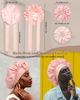 Picture of Reversible Satin Bonnet for Sleeping Women Silk Bonnet Double Layer Hair Bonnet with 2PCS Hair Scrunchies Elastic Tie Band Night Cap Hair Wrap for Natural Curly Hair (Apricot Powder+Champagne)