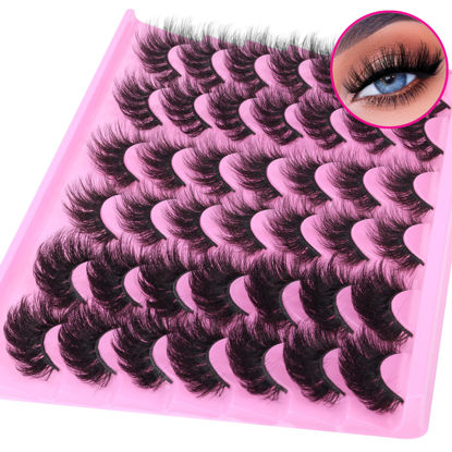 Picture of Mink Lashes Fluffy False Eyelashes Natural Look 14-17mm Cat Eye Lashes Pack, 5D Wispy Curly Fake Lashes by TNFVLONEINS - 21 Pairs 3 Styles