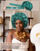 Picture of Reversible Satin Bonnet for Sleeping Women Silk Bonnet Double Layer Hair Bonnet with 2PCS Hair Scrunchies Elastic Tie Band Night Cap Hair Wrap for Natural Curly Hair (Dark Green+Black)