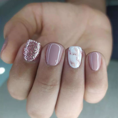 Picture of Extra Short Press on Nails Square Fake Nails Press ons Glitter with Marbling Design Acrylic False Nails White Artificial Glossy Glue on Nails Lilac Full Cover Stick on Nails for Women Manicure 24 Pcs