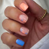 Picture of Press on Nails Short Square Blue Orange Fake Nails Press ons Flowers Glue on Nails Spring Summer Nails Decorations Glossy Full Cover Acrylic False Nails Stick on Nails for Women 24 Pcs