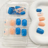 Picture of Press on Nails Short Square Blue Orange Fake Nails Press ons Flowers Glue on Nails Spring Summer Nails Decorations Glossy Full Cover Acrylic False Nails Stick on Nails for Women 24 Pcs