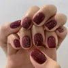 Picture of Press on Nails Short Burgundy Acrylic Nails Press ons Glossy Square Fake Nails with Golden Glitter Designs Red Full Cover Reusable Glue on Nails for Women Girls 24 Pcs
