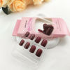 Picture of Press on Nails Short Burgundy Acrylic Nails Press ons Glossy Square Fake Nails with Golden Glitter Designs Red Full Cover Reusable Glue on Nails for Women Girls 24 Pcs