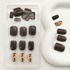 Picture of Short Press on Nails Square Fake Nails Press ons with Leaf Designs Brown Full Cover Acrylic Nails Gold Glitter Glue on Nails Glossy & Simple Artificial False Nails for Women 24 Pcs