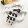 Picture of Short Press on Nails Square Fake Nails Press ons with Leaf Designs Brown Full Cover Acrylic Nails Gold Glitter Glue on Nails Glossy & Simple Artificial False Nails for Women 24 Pcs