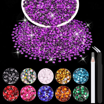 Picture of 5000PCS 2mm Resin Rhinestones in Bulk (Dark Violet), Bedazzling Flatback Crystals for Crafts DIY Nail Decoration, Gems Charms for Tumbler Shoes Clothing Fabric with Pickup Pen and Tweezers