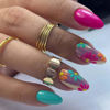 Picture of QQPPOLIU Flower Press on Nails Medium Artificial False Nails Almond Shape with Floral Design Nails Press ons for Women and Girl Fall Gift