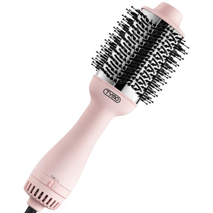 Picture of TYMO Pink Volumizer Hair Dryer Brush with Titanium Barrel, 1200W, 3 Speeds, Nylon Bristles, Ionic Technology, Salon Long-lasting Hairstyles, Hot Air Brush for Women, Designed for 120V USA Outlets