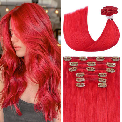 Picture of UGOTRAYS Red Hair Extensions Real Human, Hair Clip in Hair Extensions 70g 7pcs 20 inch,Soft & Natural Straight Double Weft Remy Hair for Women #Red Hair Extensions