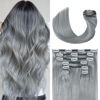 Picture of UGOTRAYS Silver Grey Clip in Hair Extensions Real Human Hair 70G Gray Remy Human Hair Clip in Extensions 20 Inch Soft Silky Straight for Full Head 7pcs 16clips One Pack (20 Inch #Silky/Gray)