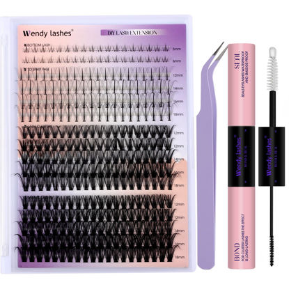 Picture of DIY Lash Extension Kit Lash Clusters With Bottom Lashes 20/30/40/50D 12-18mm Multi-types Individual Lashes Bond and Seal, Spike, Volume Lashes Kit Lash Applicator(40/50 Kit)