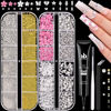 Picture of Metal Nail Beads and 3D Flowers and Glass Rhinestones with Rhinestones Glue Gel for Nail Art, Flatback Pearls Multi Shapes Gems Blossom Pearl Nail Charms and Caviar Beads for Manicure Decor