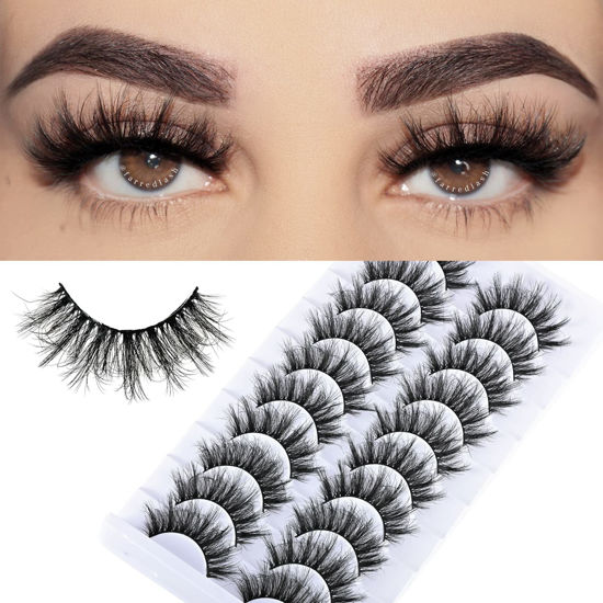 Picture of FARRED Natural Lashes Short False Eyelashes Wispy Mink Eye Lash Fluffy Wispies Eyelash Natural Look 10 Pairs Fake Lashes Pack Volume Lash Strips Pestañas