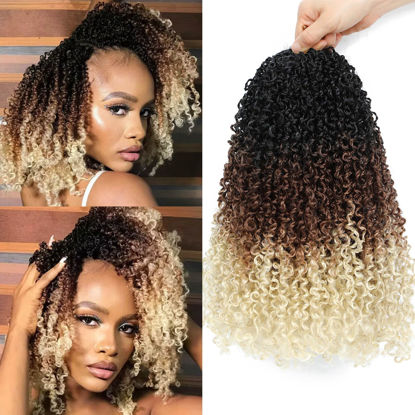 Picture of Aksice Pre-looped Yanky Twist Crochet Hair 10 Inch 8 Packs Bohemian Passion Twist Spring Mini Twist Crochet Hair for Black Women Boho Crochet Braids Synthetic (1B/30/613)