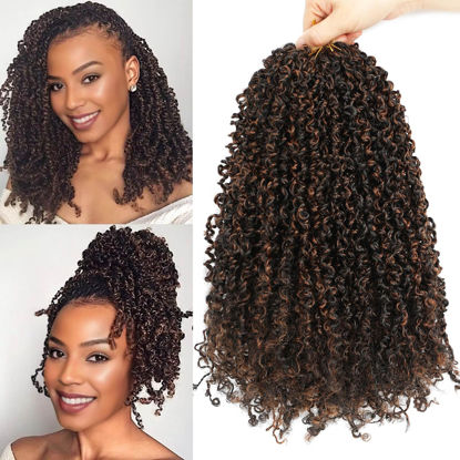 Picture of Aksice 12 Inch 8 Packs Yanky Twist Crochet Hair for Women Pre-looped Mini Twist Hair Bohemian Passion Twist Crochet Hair Boho Crochet Braids Synthetic (1BH30)