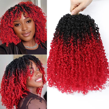 Picture of Aksice 10 Inch 8 Packs Yanky Twist Crochet Hair for Women Pre-looped Mini Twist Hair Bohemian Passion Twist Crochet Hair Boho Crochet Braids Synthetic (1B/red)