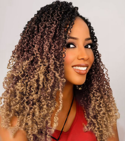 Picture of Aksice Yanky Twist Crochet Hair for Women 12 Inch 8 Packs Pre-looped Mini Twist Hair Bohemian Passion Twist Crochet Hair Boho Crochet Braids Synthetic (1B/30/27)